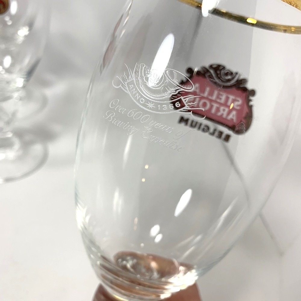 Stella Artois Beer Glass Chalice -SET of 4-Clear Belgium Gold Rim 600 Years... - Picture 5 of 8